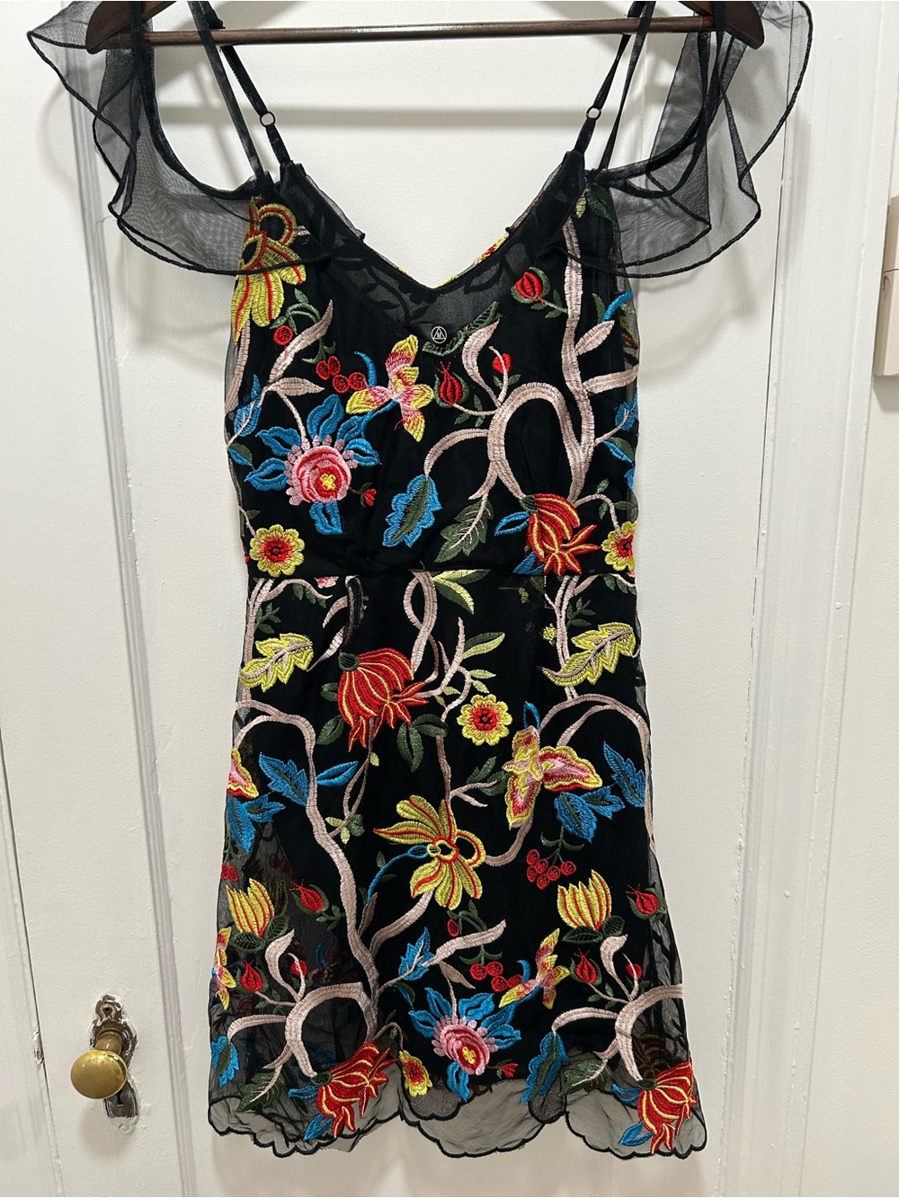 Black Floral Embroidered Slip Dress - Multicolor